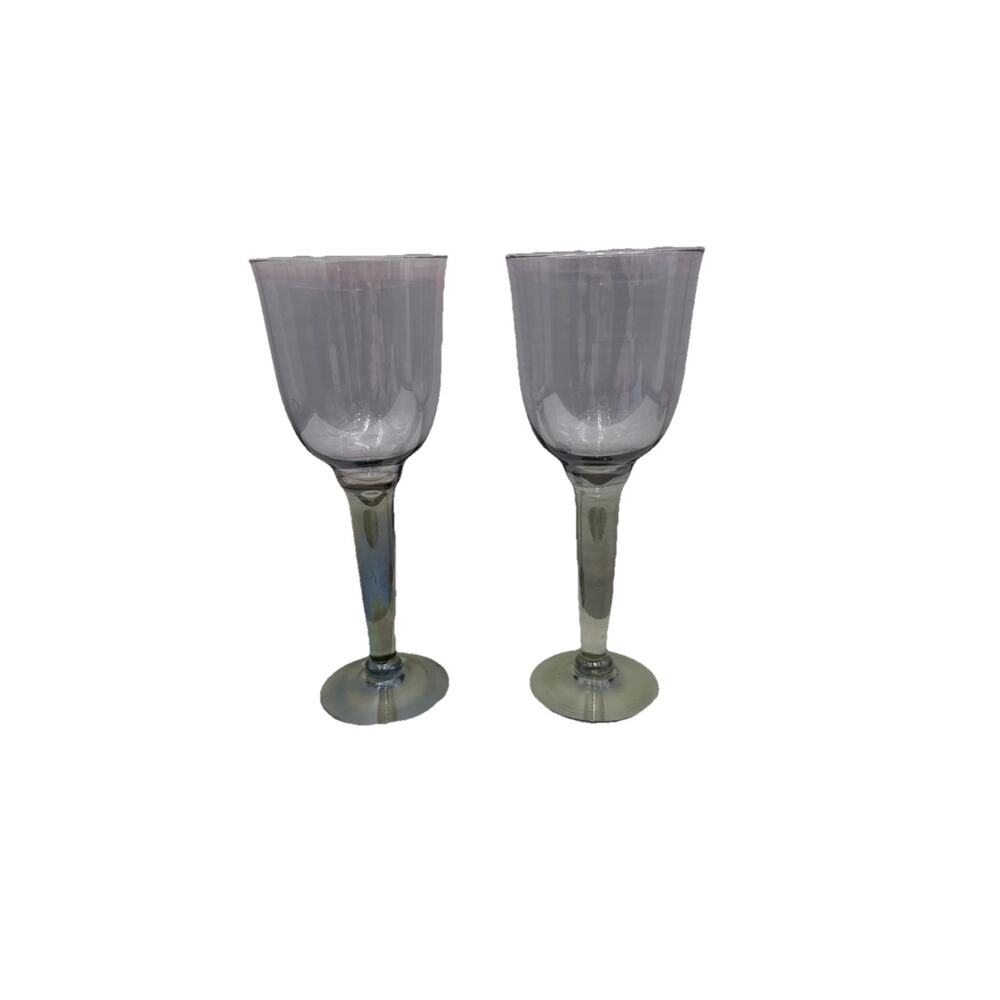 2 - La‎ Mediterranea Green Wine / Water Goblets. Hand Crafted 8.5” Tall EUC